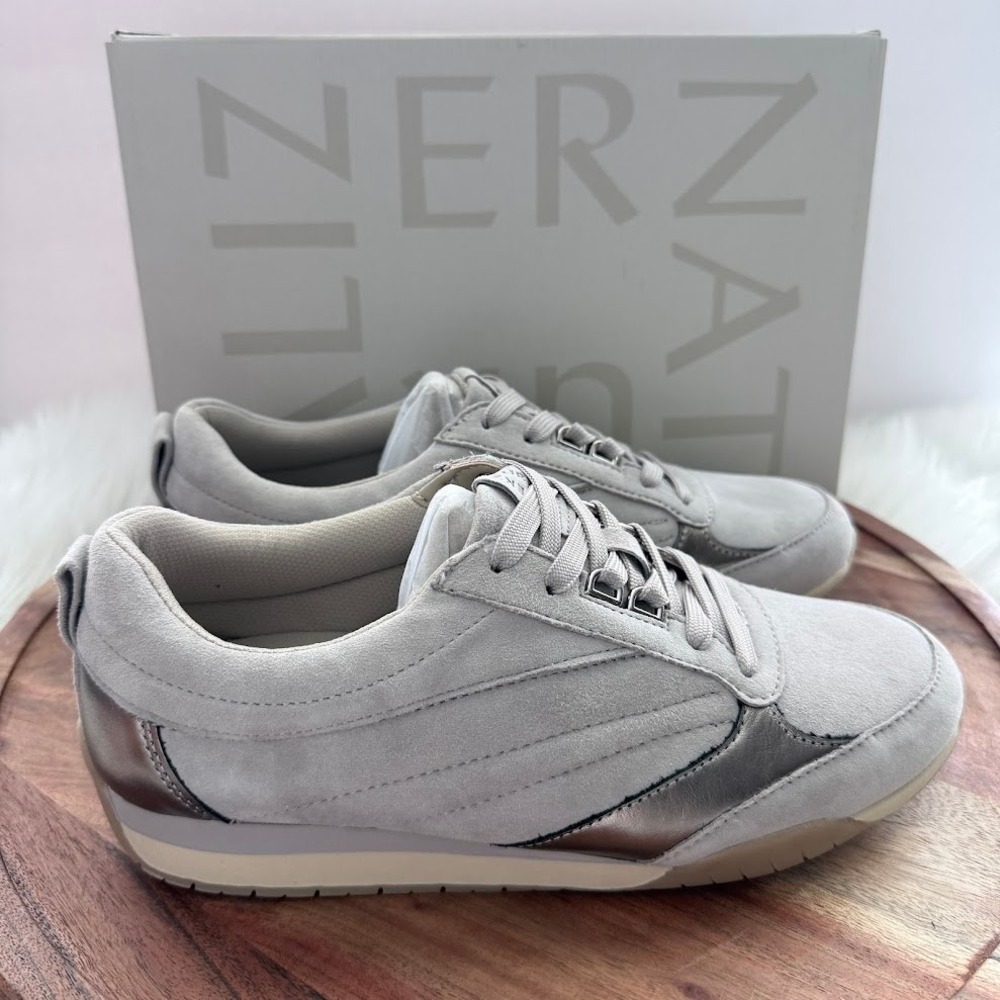 Naturalizer Premium Wmns 9 Wide Suede Tao Sneakers Soft Mink Grey Metallic New